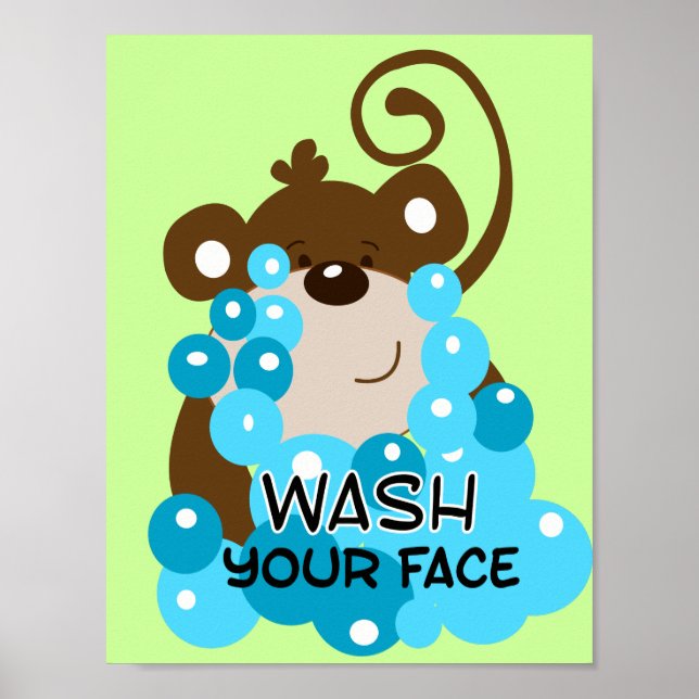 Wash Your Face Monkey Bathroom Art Print (Front)
