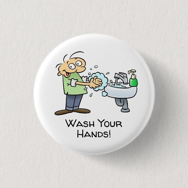 Wash Your Hands Cartoon 3 Cm Round Badge (Front)