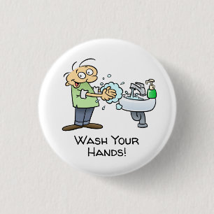Wash Your Hands Cartoon 3 Cm Round Badge