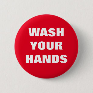 Wash Your Hands Coronavirus Infection Control Red 6 Cm Round Badge