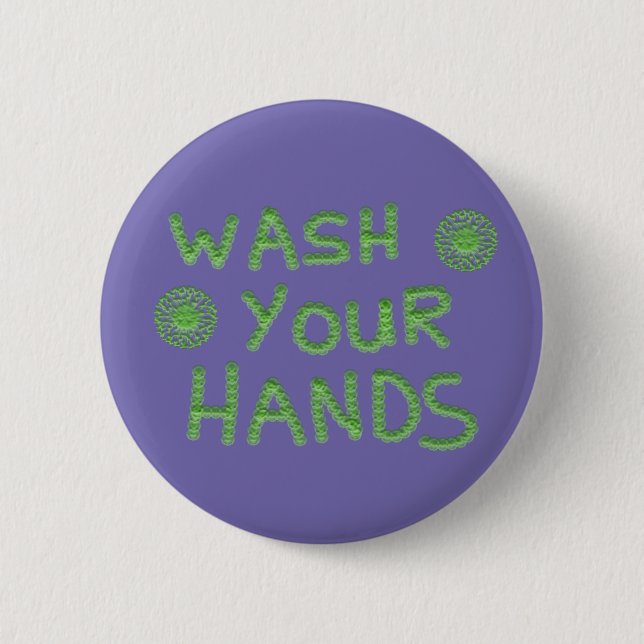 Wash Your Hands Germ Virus Text 6 Cm Round Badge (Front)
