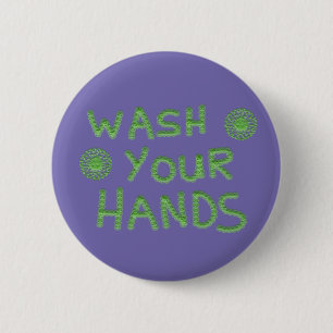 Wash Your Hands Germ Virus Text 6 Cm Round Badge