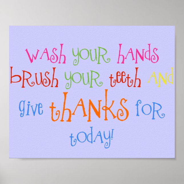 Wash Your Hands Give Thanks Poster Bathroom Decor (Front)