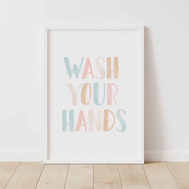 Wash Your Hands Neutral Kids Bathroom Poster (Creator Uploaded)