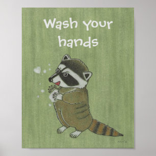 "Wash your hands" Racoon Animal Poster