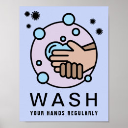 Wash Your Hands Regularly Virus Icon Poster