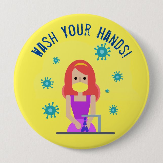 Wash Your Hands safety 10 Cm Round Badge (Front)