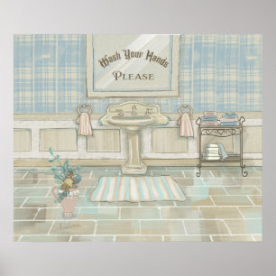 Wash Your Hands Vintage Sink Bathroom Decor Print