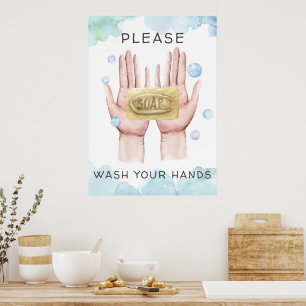 Wash Your Hands   Watercolor Illustration Poster