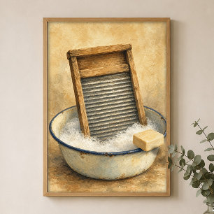 Washboard and Suds Basin Watercolour Poster