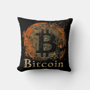 Washed Bitcoin logo crypto blockchain Design Cushion