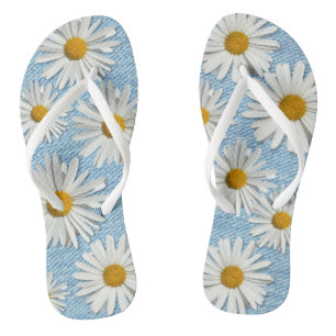 Washed Denim Daisy Flower Blossom - Trendy Fashion Jandals