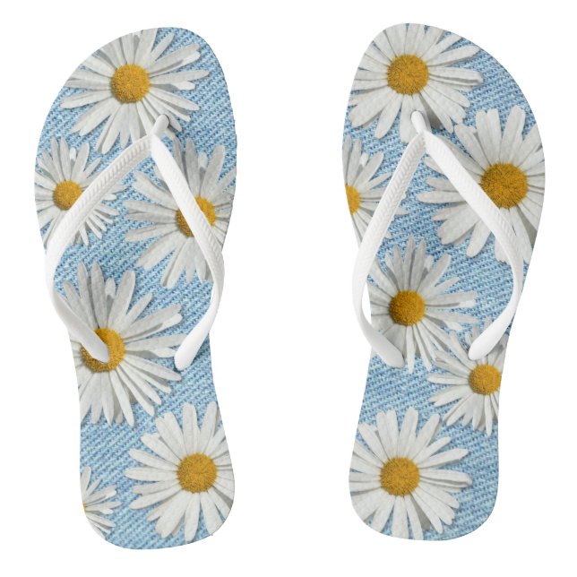 Washed Denim Daisy Flower Blossom - Trendy Fashion Jandals (Footbed)