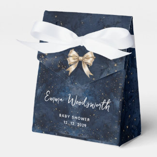 Washed Navy Blue Night Sky Golden Bow Baby Shower Favour Box