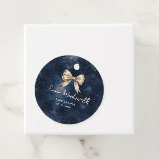 Washed Navy Blue Night Sky Golden Bow Baby Shower Favour Tags