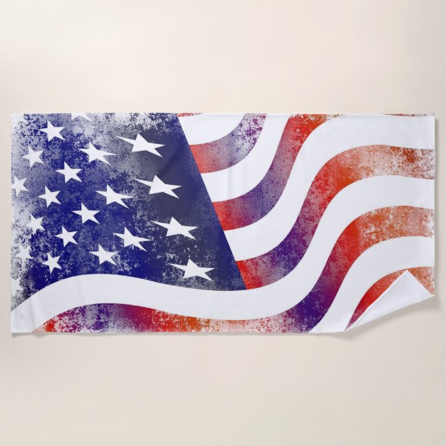 Washed Out American Flag Beach Towel (Front)