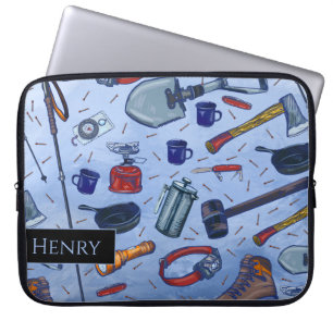 Washed out watery blue Camping Gear Pattern Laptop Sleeve