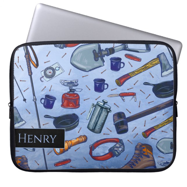 Washed out watery blue Camping Gear Pattern  Laptop Sleeve (Front)