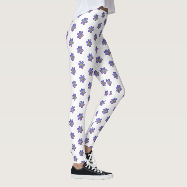 Washed Painted Purple Floral White Pattern Leggings (Right)