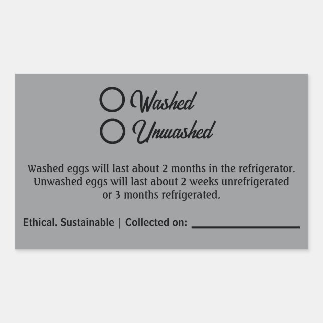 Washed Unwashed Chicken Egg Carton Packaging Rectangular Sticker (Front)