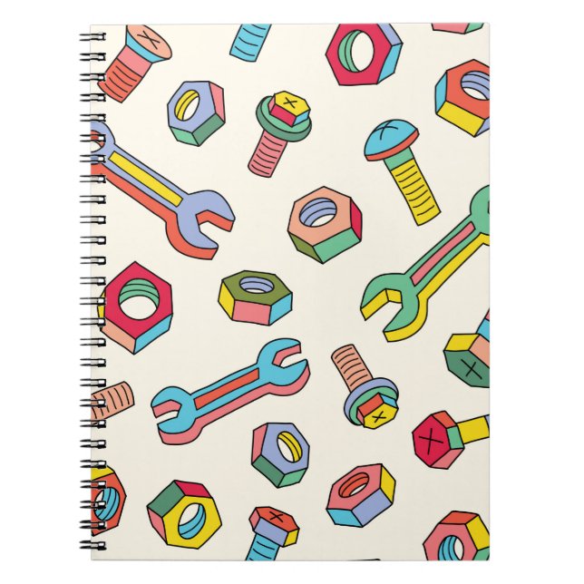 Washers and screws seamless pattern notebook (Front)