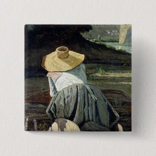 Washerwoman by the River, 1860 15 Cm Square Badge