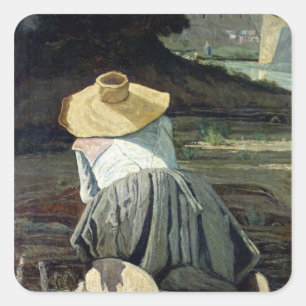 Washerwoman by the River, 1860 Square Sticker