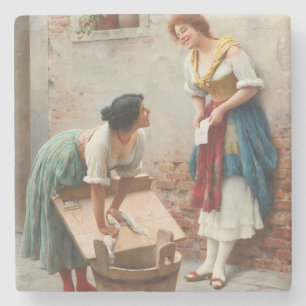 Washerwomen Sharing the News Stone Coaster