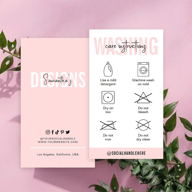 Washing Instructions Blush Pink Clothing Care Business Card (Creator Uploaded)