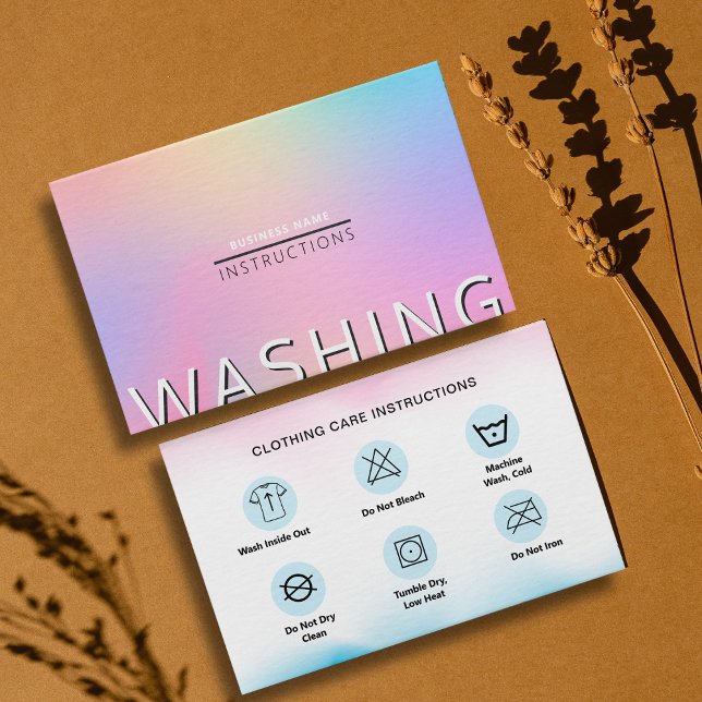 Washing Instructions Holographic Clothing Care  Business Card (Washing Instructions Holographic Clothing Care Business Card)