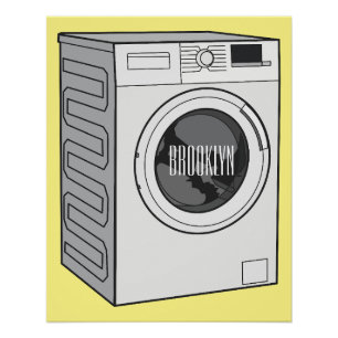 Washing machine cartoon illustration  poster