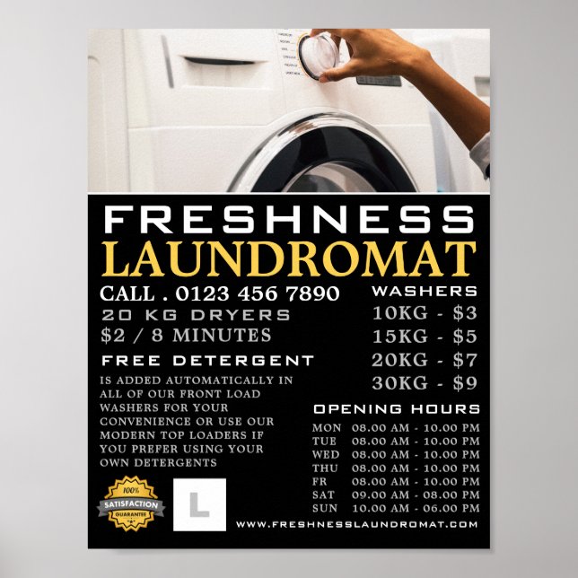 Washing Machine, Laundromat, Cleaning Advertising Poster (Front)