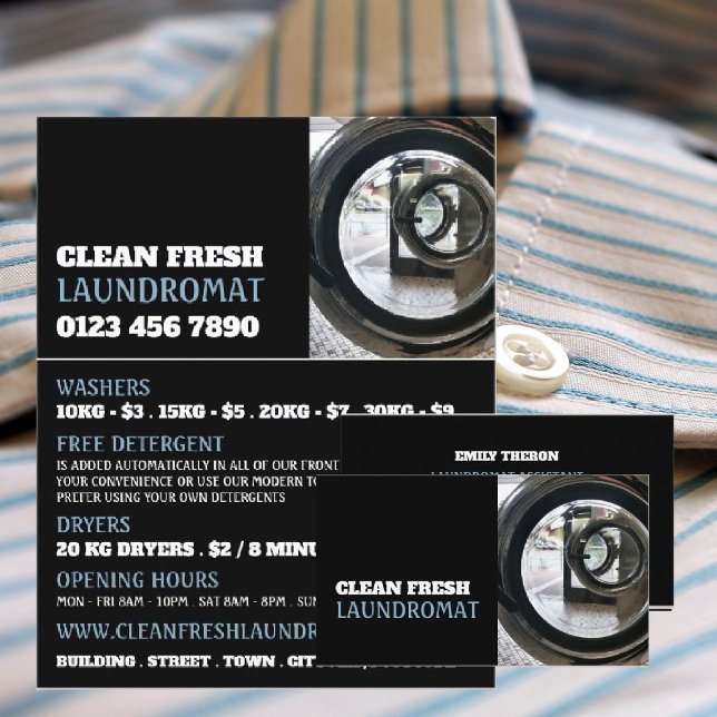 Washing Machines, Laundromat, Cleaning Service Business Card (Creator Uploaded)