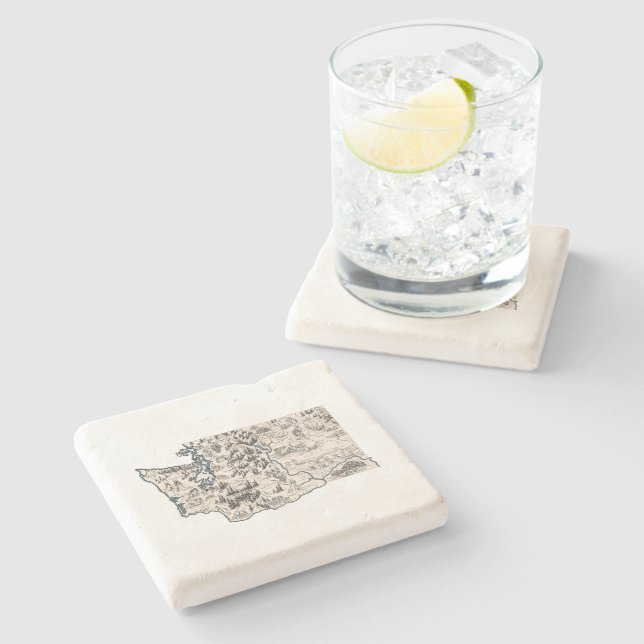 Washington Antique Picture Map Vintage State Chart Stone Coaster (Side)