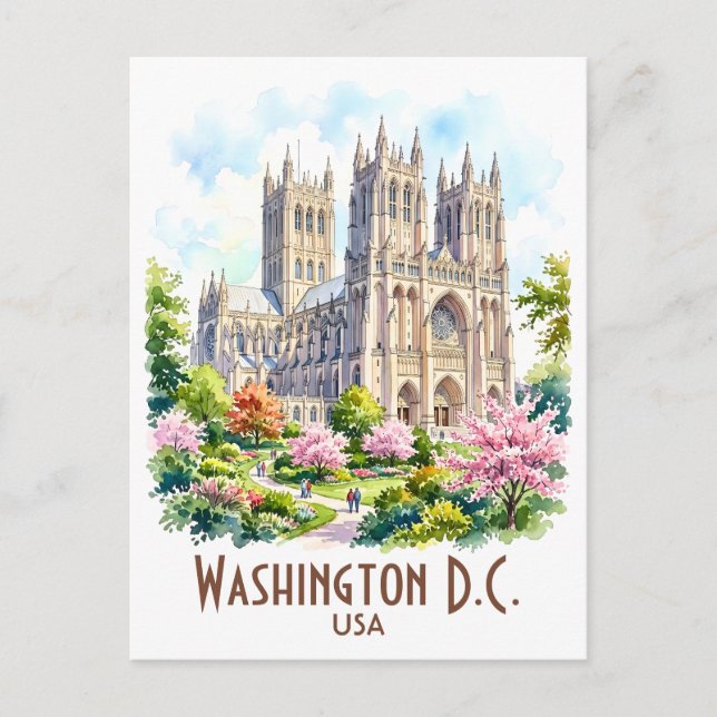 Washington Cathedral Religious Watercolor Custom Postcard (Front)