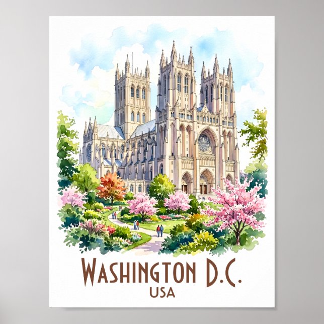 Washington Cathedral Religious Watercolor Custom Poster (Front)
