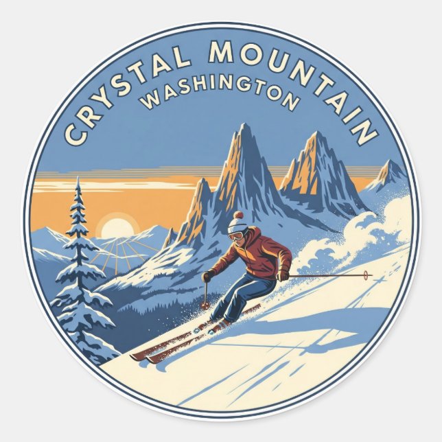 Washington Crystal Mountain Skier Skiing Classic Round Sticker (Front)