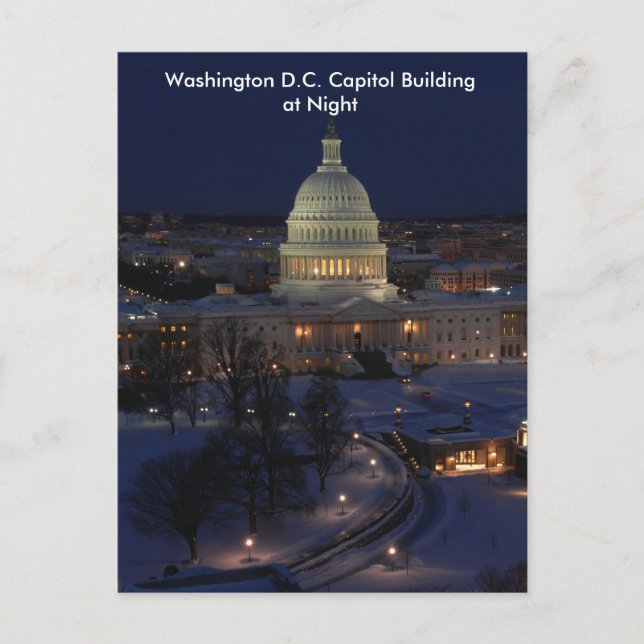 Washington D.C. Capitol Building in Winter Night Postcard (Front)