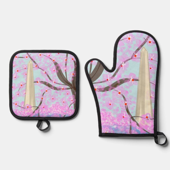 Washington, D.C./Cherry Blossom  Oven Mitt & Pot Holder Set (Front)