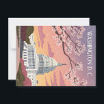 Washington D.C.: Cherry Blossoms at the Capitol Postcard<br><div class="desc">A beautiful vector illustration of the United States Capitol Building framed by blooming cherry blossom branches,  set against a soft,  colourful sky. The words "WASHINGTON D.C." are displayed at the top,  capturing the iconic springtime beauty of the nation's capital.</div>