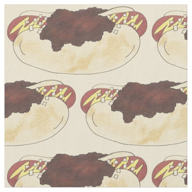 Washington D.C. Half Smoke Sausage Chilli Hot Dog Fabric (Close Up)