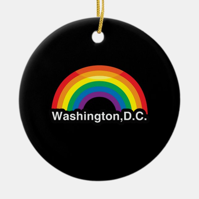 WASHINGTON D.C. LGBT PRIDE RAINBOW CERAMIC TREE DECORATION (Front)