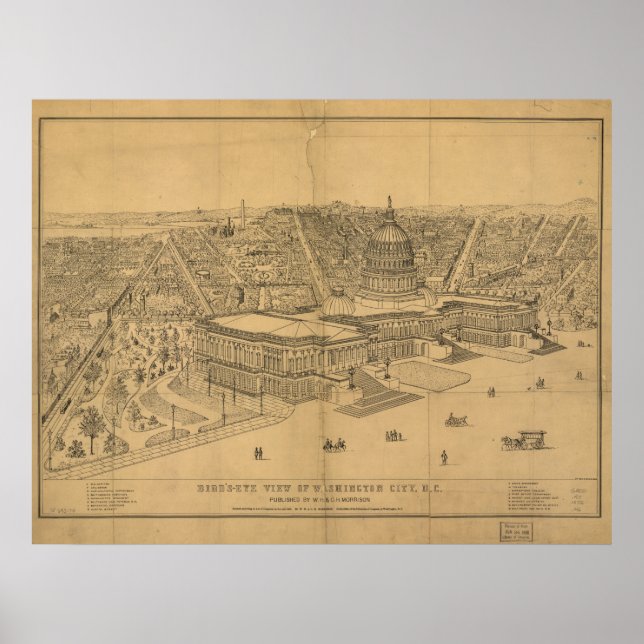 Washington DC 1872 Antique Panoramic Map Poster (Front)
