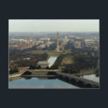 Washington DC Aerial Photograph Postcard<br><div class="desc">This is an aerial photograph of Washington DC showing the Lincoln memorial,  Washington monument and the United States Capitol building.</div>