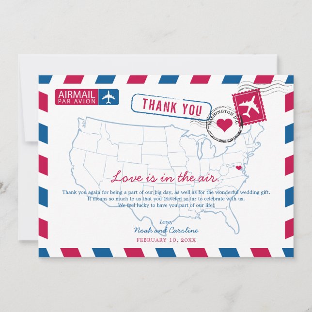 Washington DC Airmail Wedding Thank You (Front)