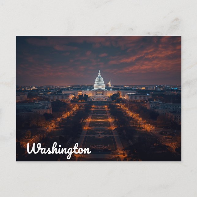 Washington DC Capitol Building Night Postcard (Front)