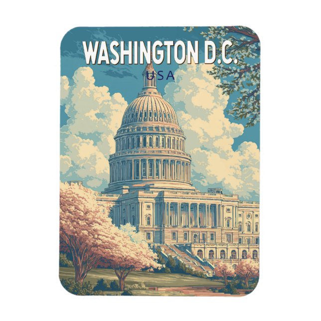 Washington DC Capitol Travel Art Vintage Magnet (Vertical)
