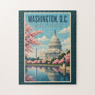 Washington DC Cherry Blossoms Illustration Travel Jigsaw Puzzle