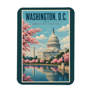 Washington DC Cherry Blossoms Illustration Travel Magnet