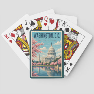 Washington DC Cherry Blossoms Illustration Travel Playing Cards